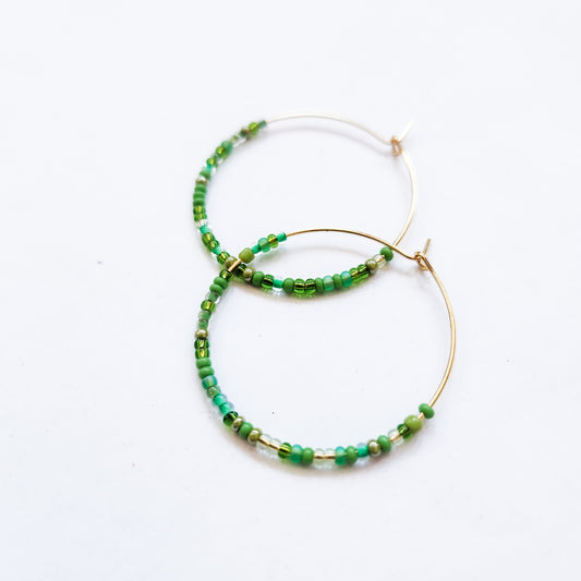 Verde Glass Bead Hoop Earrings